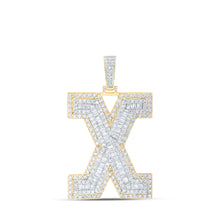  10k Yellow Gold Mens Baguette Diamond X Initial Letter Charm Pendant 4-7/8 Cttw