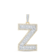  10k Yellow Gold Mens Baguette Diamond Z Initial Letter Charm Pendant 5-1/2 Cttw