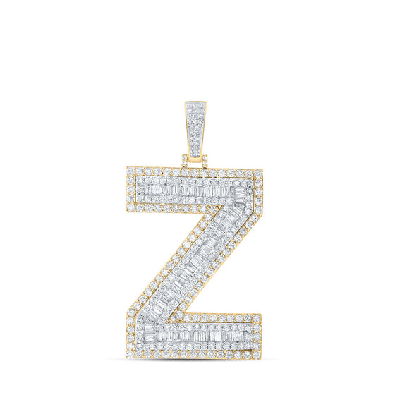 10k Yellow Gold Mens Baguette Diamond Z Initial Letter Charm Pendant 5-1/2 Cttw