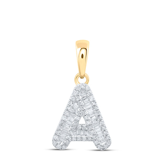 10k Yellow Gold Womens Baguette Diamond A Initial Letter Pendant 1/3 Cttw