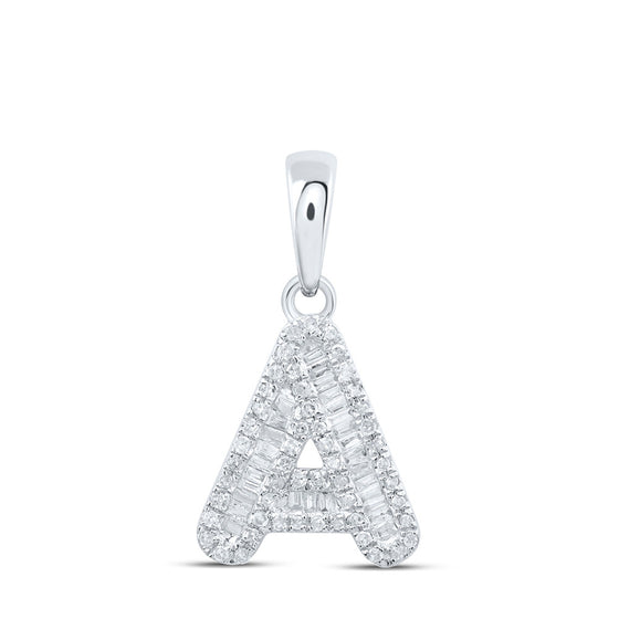 10k White Gold Womens Baguette Diamond A Initial Letter Pendant 1/3 Cttw