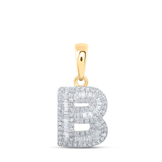10k Yellow Gold Womens Baguette Diamond B Initial Letter Pendant 3/8 Cttw