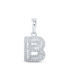  10k White Gold Womens Baguette Diamond B Initial Letter Pendant 3/8 Cttw