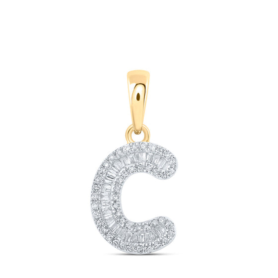 10k Yellow Gold Womens Baguette Diamond C Initial Letter Pendant 1/4 Cttw