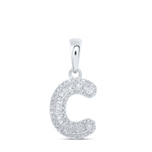  10k White Gold Womens Baguette Diamond C Initial Letter Pendant 1/4 Cttw