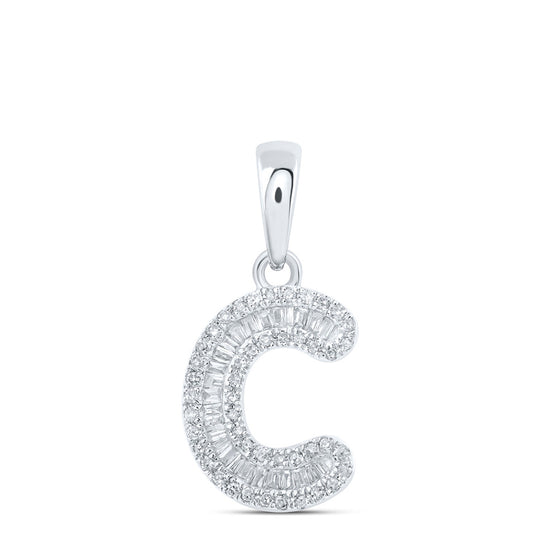 10k White Gold Womens Baguette Diamond C Initial Letter Pendant 1/4 Cttw