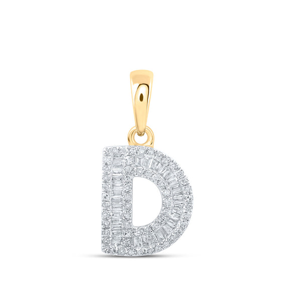 10k Yellow Gold Womens Baguette Diamond D Initial Letter Pendant 1/3 Cttw