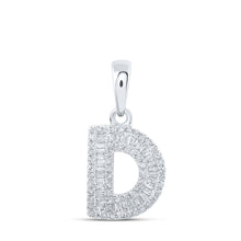  10k White Gold Womens Baguette Diamond D Initial Letter Pendant 1/3 Cttw