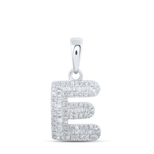  10k White Gold Womens Baguette Diamond E Initial Letter Pendant 1/3 Cttw