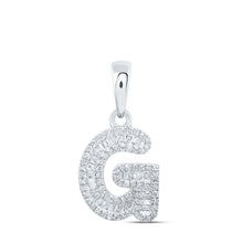  10k White Gold Womens Baguette Diamond G Initial Letter Pendant 3/8 Cttw