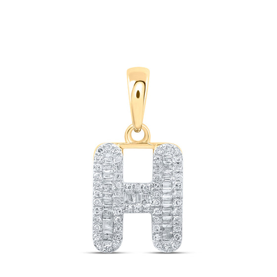 10k Yellow Gold Womens Baguette Diamond H Initial Letter Pendant 1/3 Cttw