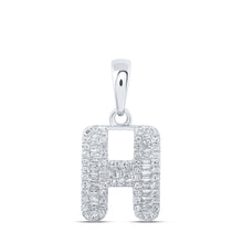  10k White Gold Womens Baguette Diamond H Initial Letter Pendant 1/3 Cttw