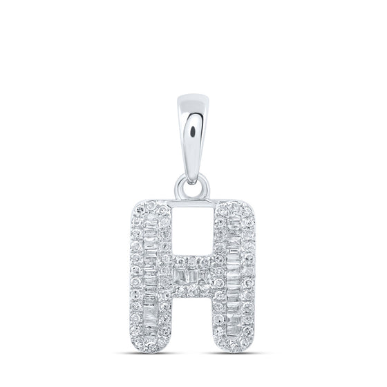 10k White Gold Womens Baguette Diamond H Initial Letter Pendant 1/3 Cttw
