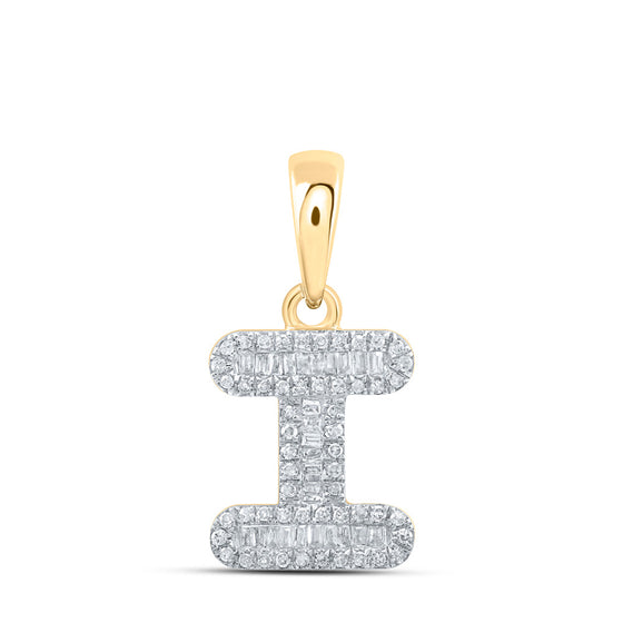 10k Yellow Gold Womens Baguette Diamond I Initial Letter Pendant 1/3 Cttw