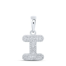  10k White Gold Womens Baguette Diamond I Initial Letter Pendant 1/3 Cttw
