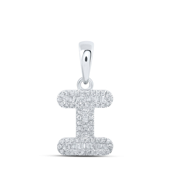 10k White Gold Womens Baguette Diamond I Initial Letter Pendant 1/3 Cttw