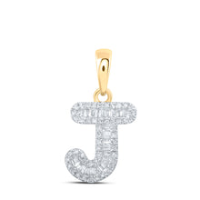  10k Yellow Gold Womens Baguette Diamond J Initial Letter Pendant 1/3 Cttw
