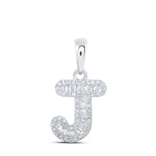 10k White Gold Womens Baguette Diamond J Initial Letter Pendant 1/3 Cttw