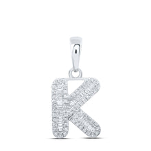  10k White Gold Womens Baguette Diamond K Initial Letter Pendant 1/3 Cttw