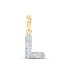  10k Yellow Gold Womens Baguette Diamond L Initial Letter Pendant 1/4 Cttw