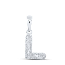  10k White Gold Womens Baguette Diamond L Initial Letter Pendant 1/4 Cttw