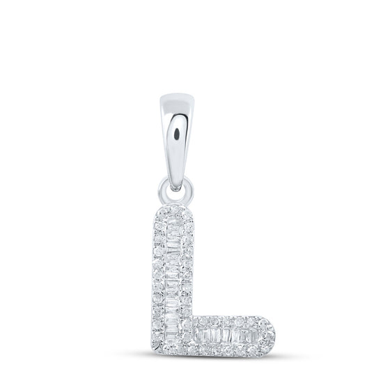 10k White Gold Womens Baguette Diamond L Initial Letter Pendant 1/4 Cttw