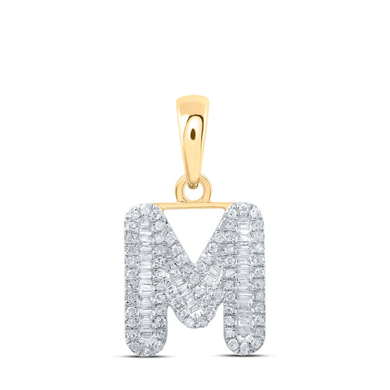 10k Yellow Gold Womens Baguette Diamond M Initial Letter Pendant 3/8 Cttw