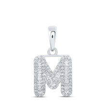 10k White Gold Womens Baguette Diamond M Initial Letter Pendant 3/8 Cttw