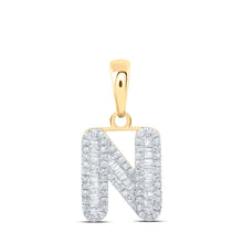  10k Yellow Gold Womens Baguette Diamond N Initial Letter Pendant 1/3 Cttw
