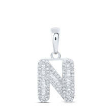  10k White Gold Womens Baguette Diamond N Initial Letter Pendant 1/3 Cttw