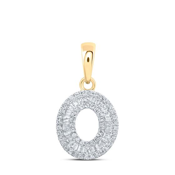 10k Yellow Gold Womens Baguette Diamond O Initial Letter Pendant 1/3 Cttw