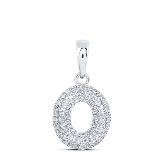 10k White Gold Womens Baguette Diamond O Initial Letter Pendant 1/3 Cttw