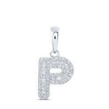  10k White Gold Womens Baguette Diamond P Initial Letter Pendant 1/3 Cttw