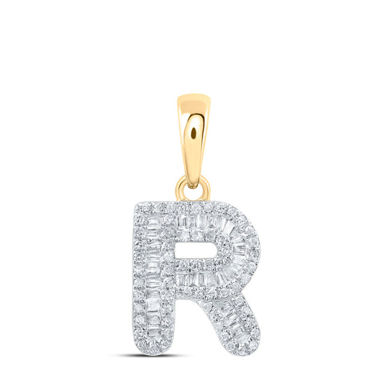 10k Yellow Gold Womens Baguette Diamond R Initial Letter Pendant 1/3 Cttw