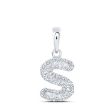  10k White Gold Womens Baguette Diamond S Initial Letter Pendant 1/3 Cttw