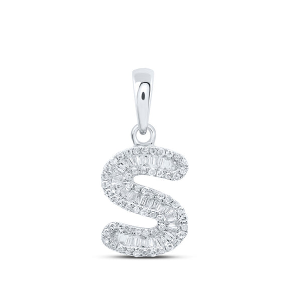 10k White Gold Womens Baguette Diamond S Initial Letter Pendant 1/3 Cttw