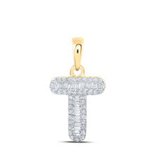  10k Yellow Gold Womens Baguette Diamond T Initial Letter Pendant 1/4 Cttw