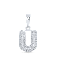  10k White Gold Womens Baguette Diamond U Initial Letter Pendant 1/3 Cttw