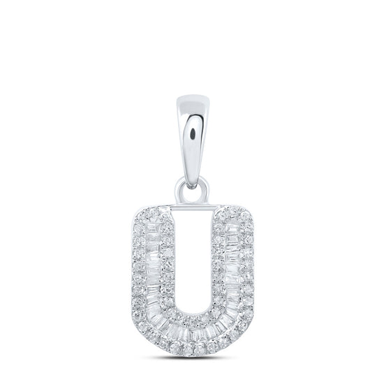 10k White Gold Womens Baguette Diamond U Initial Letter Pendant 1/3 Cttw