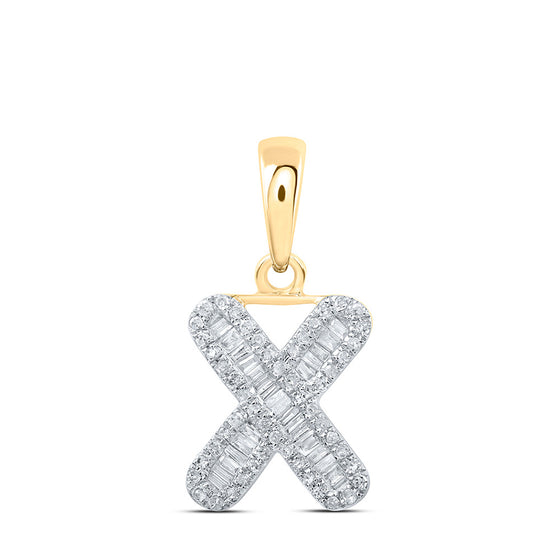 10k Yellow Gold Womens Baguette Diamond X Initial Letter Pendant 1/3 Cttw