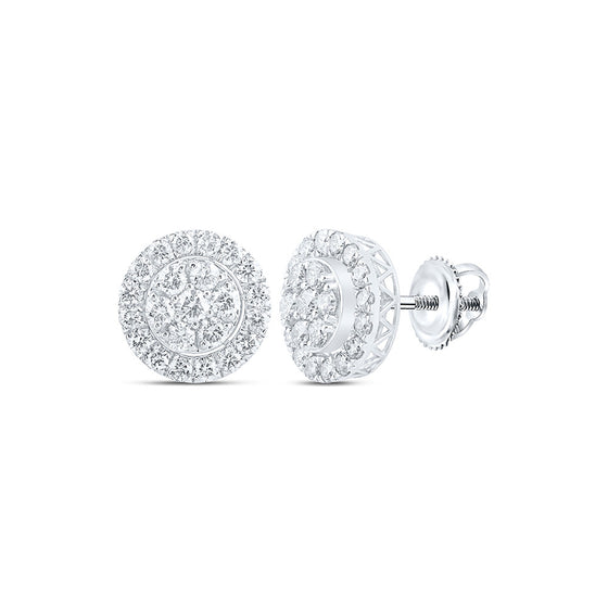 14k White Gold Round Diamond Cluster Earrings 3-3/8 Cttw