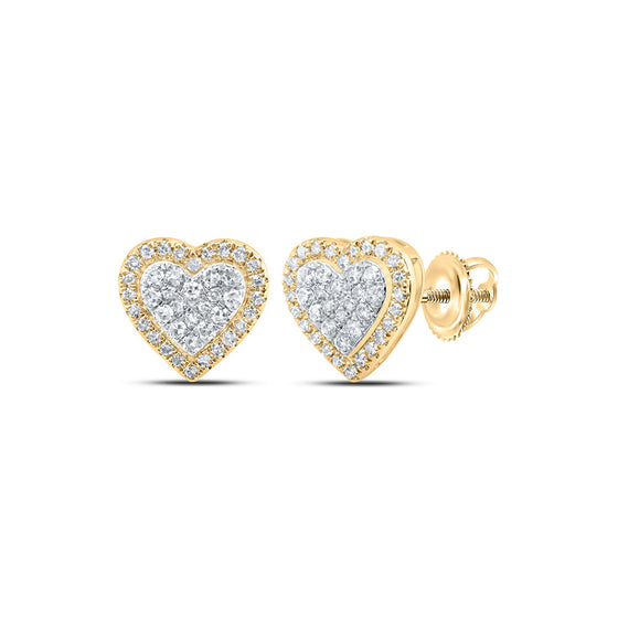 10k Yellow Gold Womens Round Diamond Heart Earrings 1/5 Cttw