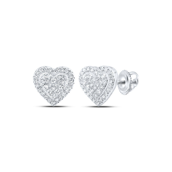 10k White Gold Womens Round Diamond Heart Earrings 1/5 Cttw