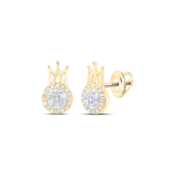 10k Yellow Gold Womens Round Diamond Crown Earrings 1/5 Cttw