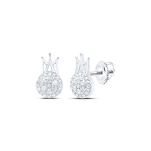  10k White Gold Womens Round Diamond Crown Earrings 1/5 Cttw
