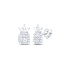  10k White Gold Womens Round Diamond Crown Earrings 1/5 Cttw