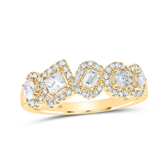 10k Yellow Gold Womens Round Princess Pear Oval Diamond Band Ring 3/4 Cttw