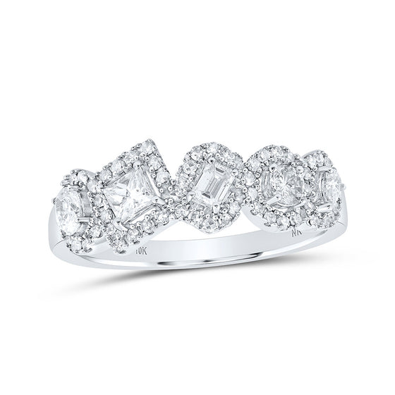 10k White Gold Womens Round Princess Pear Oval Diamond Band Ring 3/4 Cttw