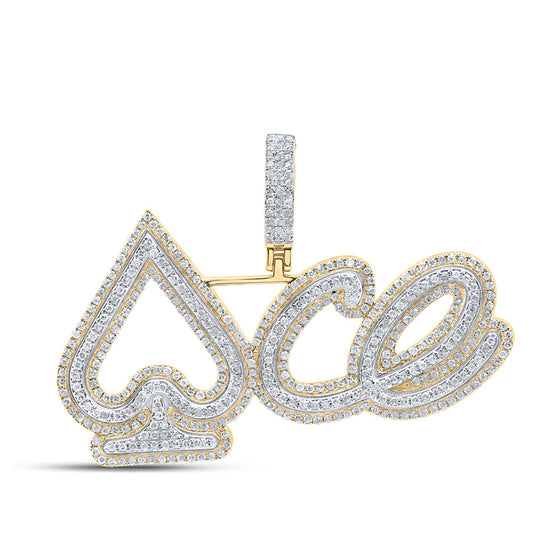 10k Yellow Gold Mens Round Diamond Ace Spades Charm Pendant 1-3/4 Cttw