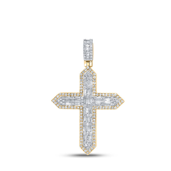 10k Yellow Gold Mens Baguette Diamond Cross Charm Pendant 1 Cttw